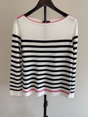 Nautica Jeans Striped Boatneck Long Sleeve Sweater White Black Pink-S